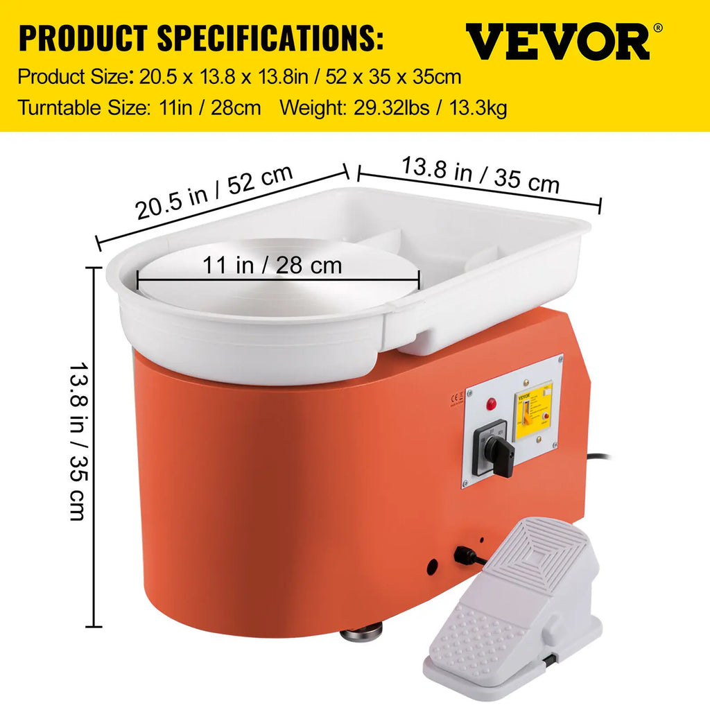 SucceBuy Electric Pottery Wheel Machine 28cm 350W Manual Handle Foot Pedal for School Ceramic Clay Working Forming DIY Art Craft