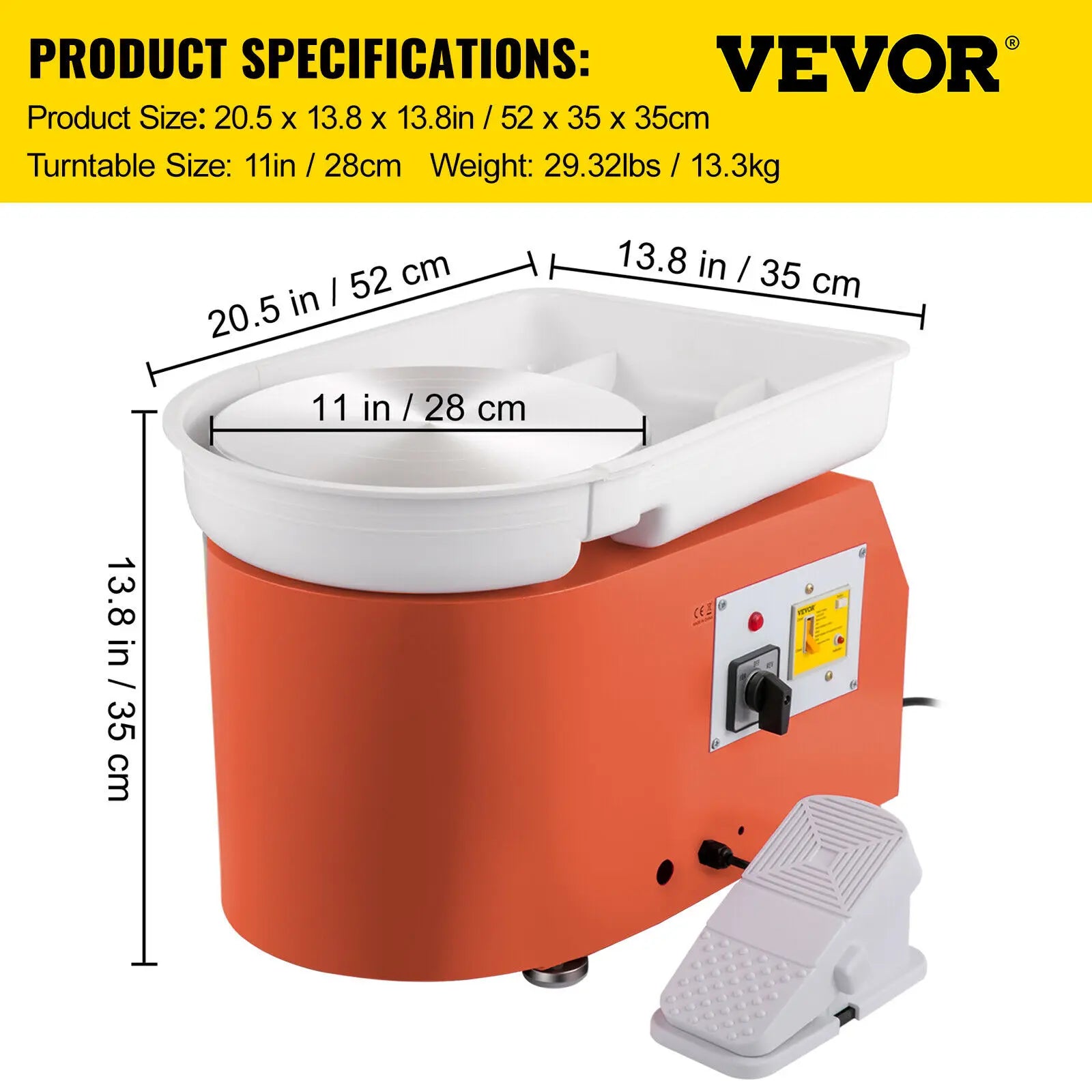 SucceBuy Electric Pottery Wheel Machine 28cm 350W Manual Handle Foot Pedal for School Ceramic Clay Working Forming DIY Art Craft