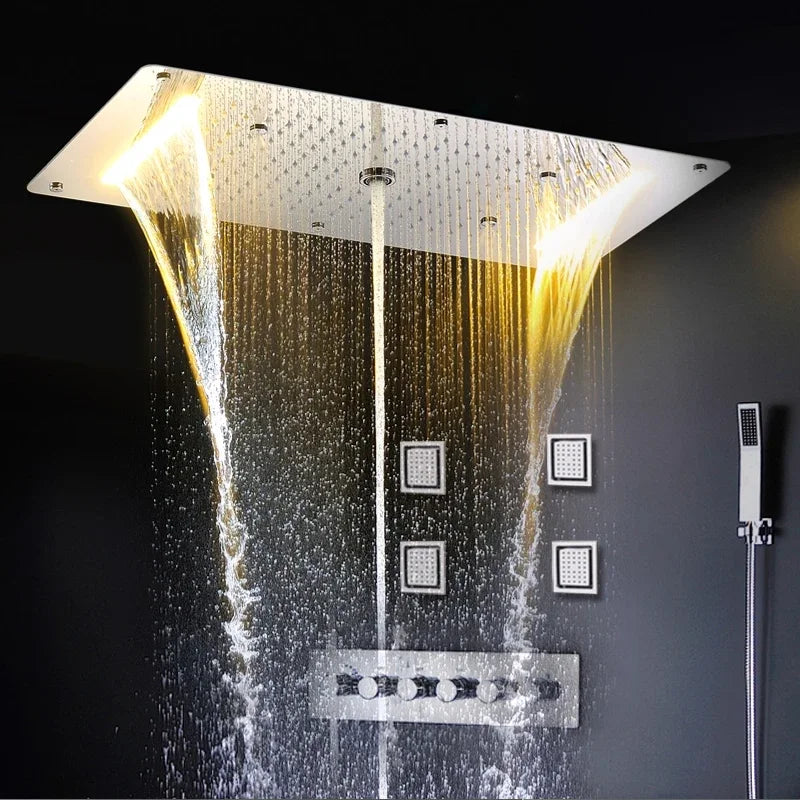 Embedded concealed shower head, wall-mounted, hidden, pre-buried, sky-high, giant overhead shower head with music function