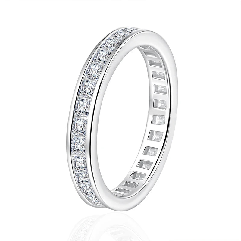NeeTim Full Princess Cut Moissanite Ring for Women 925 Sterling Silver Sparkling Engagement Wedding Rings Fine Jewelry Bands