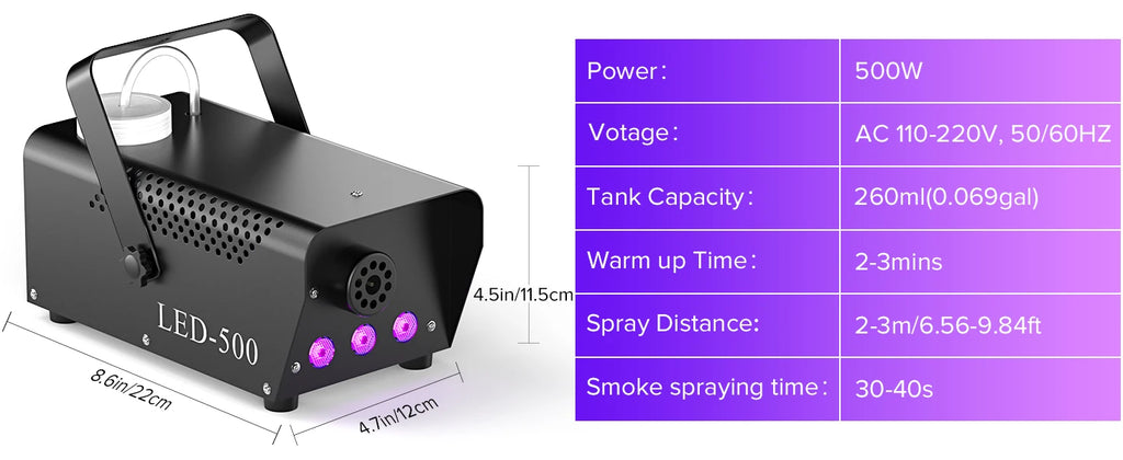 Yiflamefly 500W RGB LED Smoke Fog Machine Fogger Stage Lighting Effect with Remote Control for Wedding DJ Show Concert Bar Party