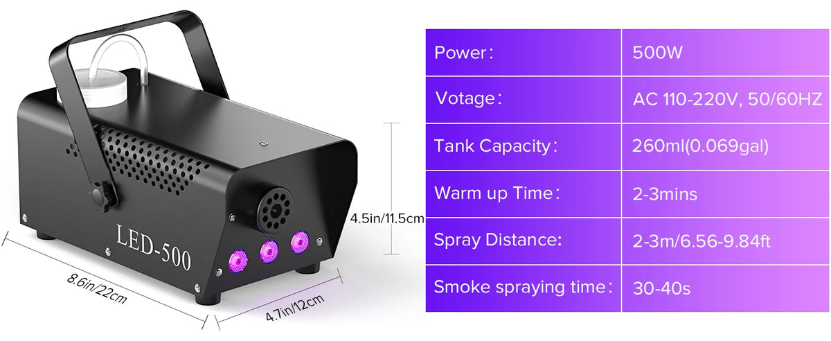 Yiflamefly 500W RGB LED Smoke Fog Machine Fogger Stage Lighting Effect with Remote Control for Wedding DJ Show Concert Bar Party