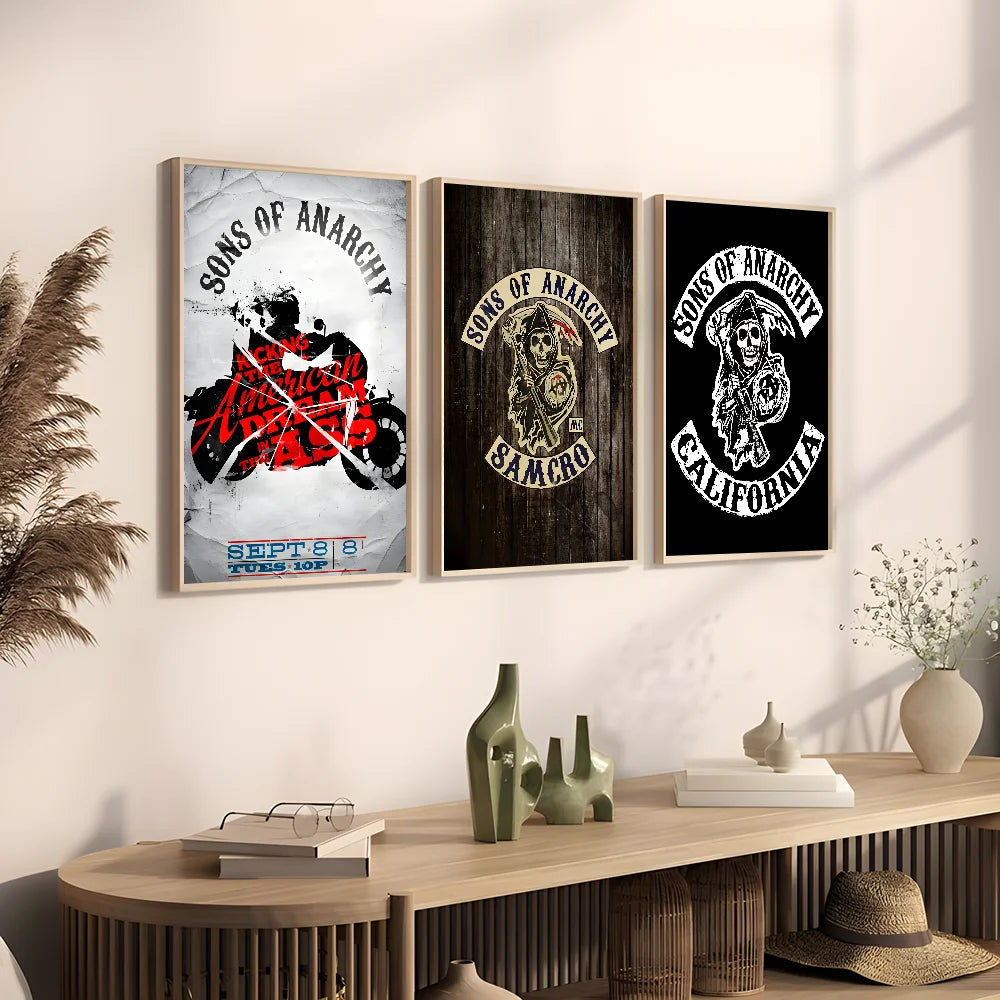 S-Sons Of A-Anarchy Crime Movie Poster Sticky Wall Art Printing Waterproof Home Living Bed Room Bar Hallway Aesthetic Decor