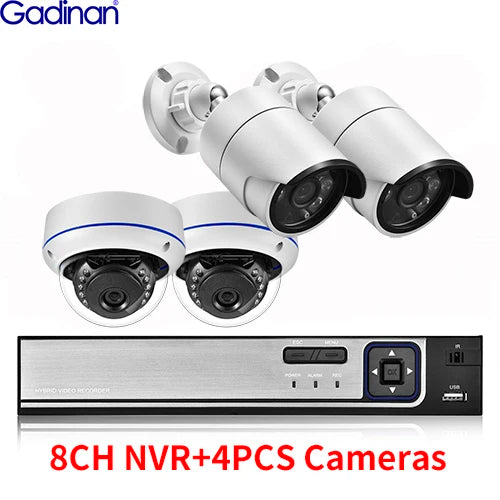 Gadinan 8MP Ultra HD POE Network Video Surveillance System 4K Security Cameras 4CH 8CH NVR Dome Bullet CCTV Kit Audio Record Set
