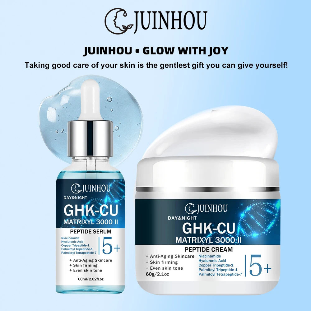 JUINHOU Face Serum Cream Set with Peptide Multi Peptide Improve Skin Deep Hydrating Smooth Rough Skin Day Night Skincare Kit