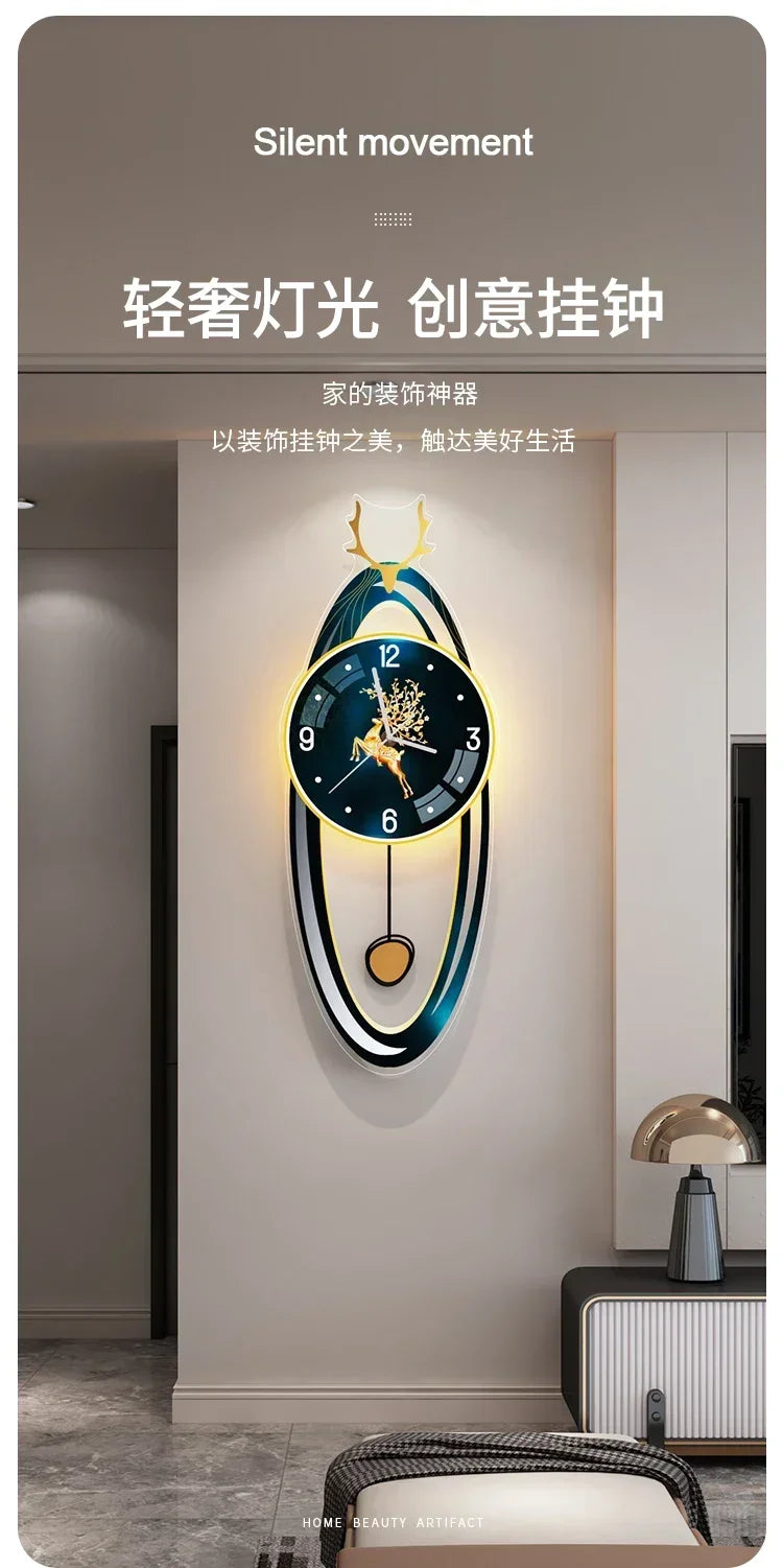 Modern Light Luxury Clock Wall Clock Living Room Creative Simple Home Fashion Atmosphere Wall Wall Clock Lamp Home Decor R8O8C2