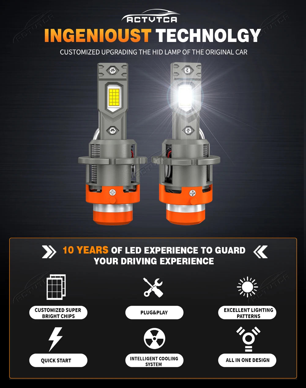 D2S D4S Led Car Headlights Bulb D2R D4R LED Car Light High Power 5200W 1:1 Plug and Play 9980 CSP Chip Turbo Lamp 6500K White