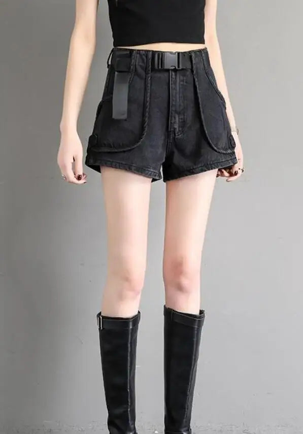 Punk Womens Denim Shorts Cargo Black Biker Short Pants For Women To Wear With Waist Pocket Outdoor Offer High Quality Hot Jeans
