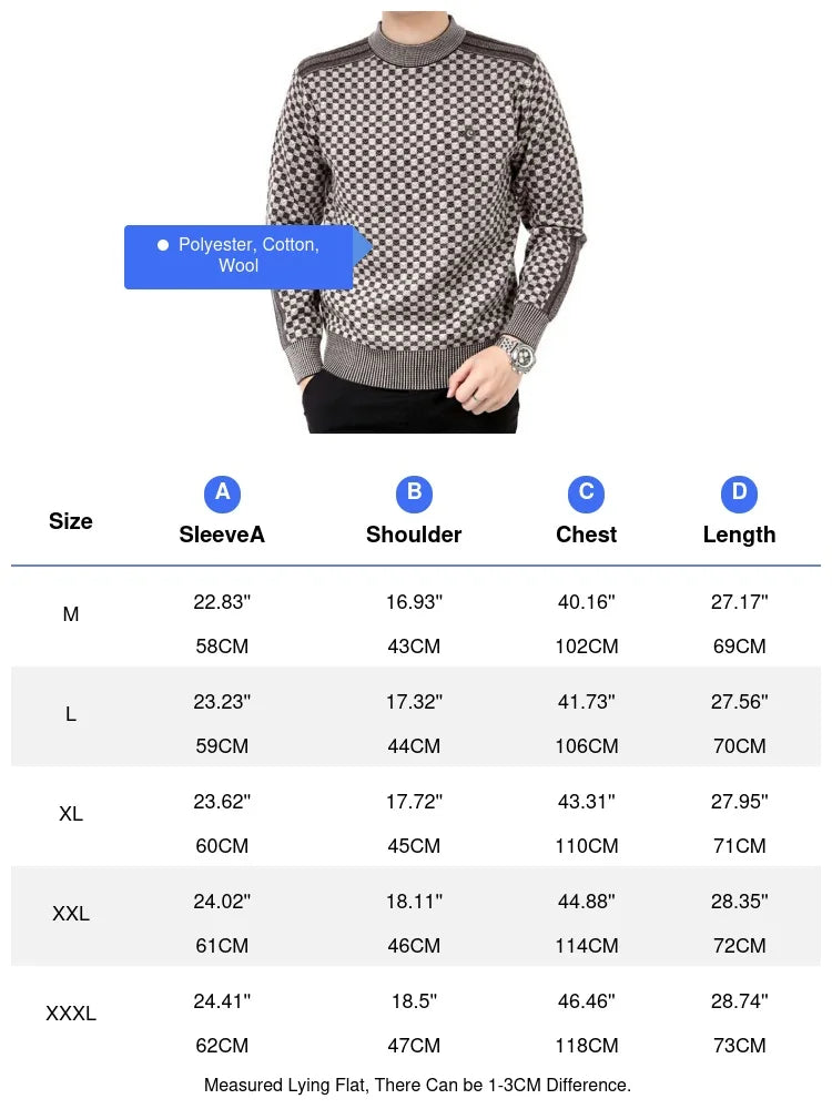 Autumn Winter Men's Warm Sweater Casual O-Neck Thick Cashmere Turtleneck Pullover Men Classic Plaid Sweaters Knitwear Clothing