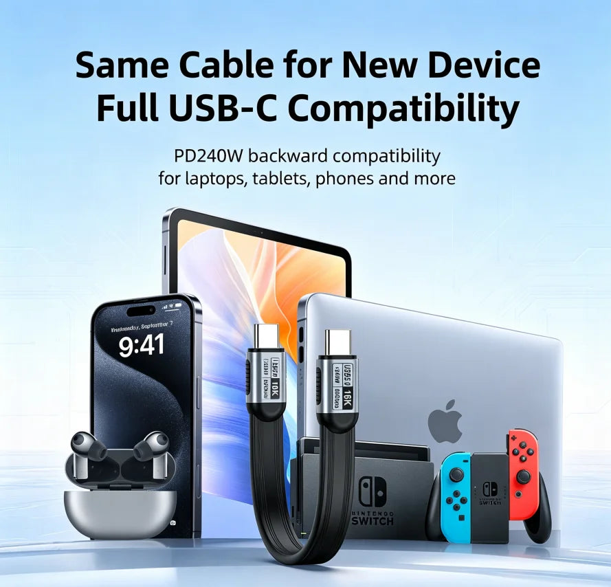 Uyellow USB 5 Cable 80Gbps 240W 16K Type C To C Fast Charging Thunderbolt 3 4 5 USB 5.0 to C Data Transfer Cable Laptop