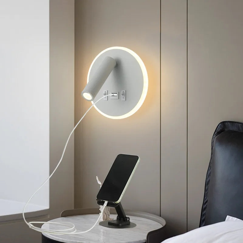 Modern Versatile LED Wall Sconce Lamp with Dual USB Ports Adjustable Side Reading Lights Modern Bedrooms Bedside Lamp