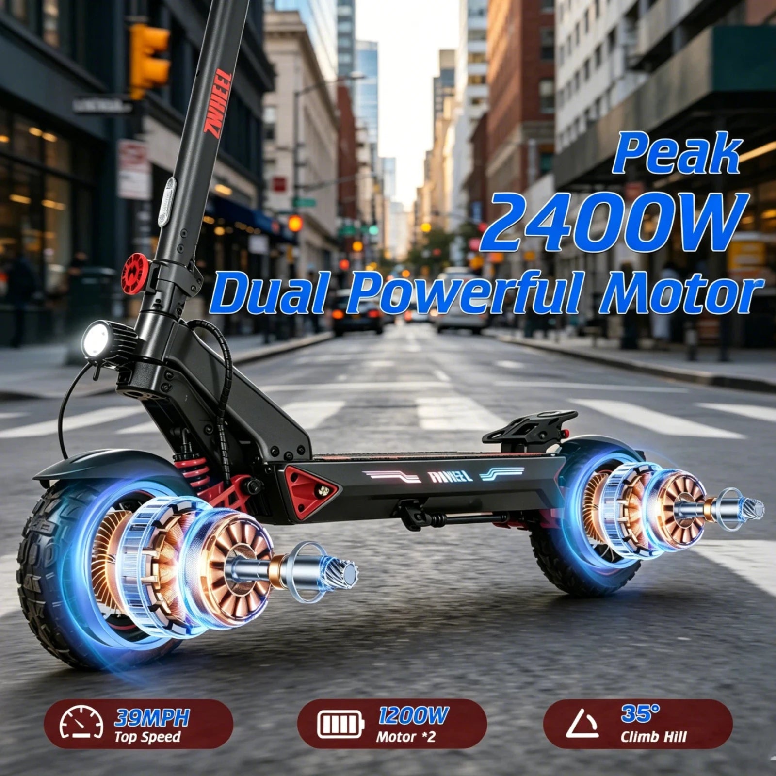 Electric Scooter Adults 2400W Dual Motor, 10" Off Road Tires, foldable, 48V 20Ah Battery, 45 Miles Long Range, Dual Disc Brake, US Stock