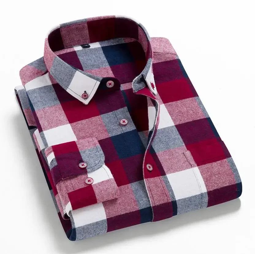 2026 100% Cotton New Male Casual Long Sleeve Warm Man Clothes Flannel Plaid Shirt Men Plus Size 3XL 4XL