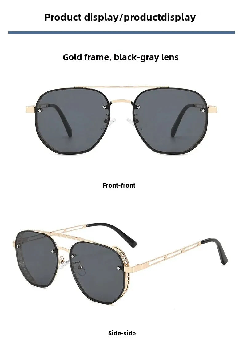 Luxury Brand Double-bridge Sunglasses Fashionable Large Frame with Side Cutouts Eyeglasses Outdoor UV400 Classic Driving Shades
