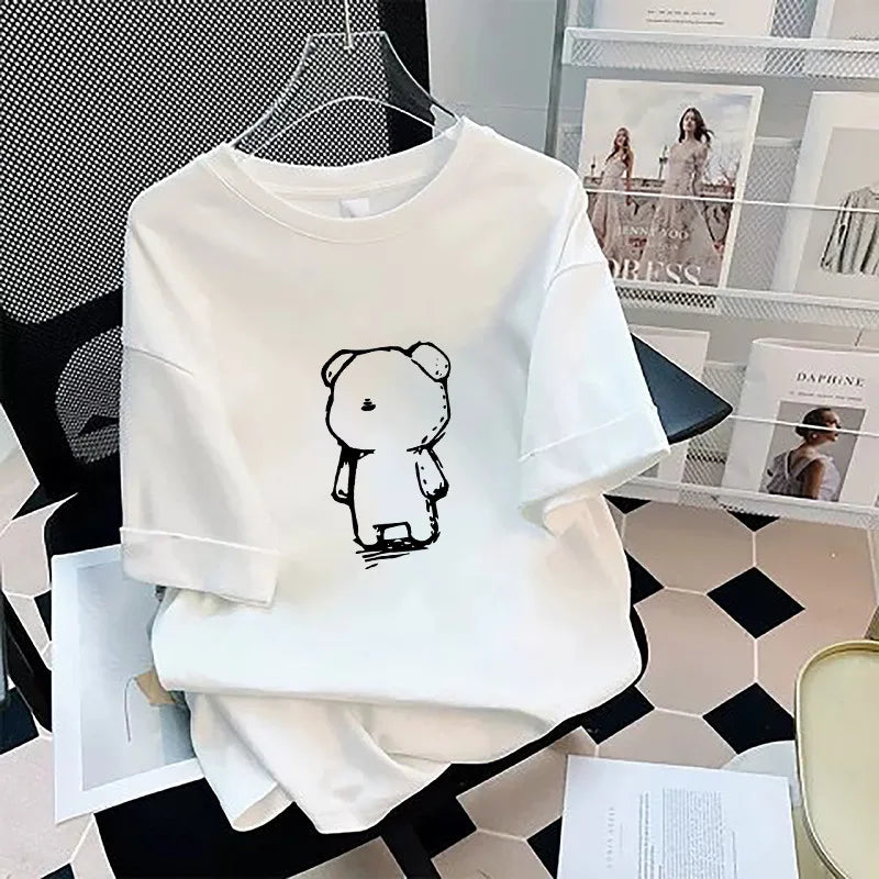 Loose Cotton Short Sleeve T-Shirt plus Size Men's Style Summer Top Comfortable Breathable Bottoming Shirt for plus Size Women