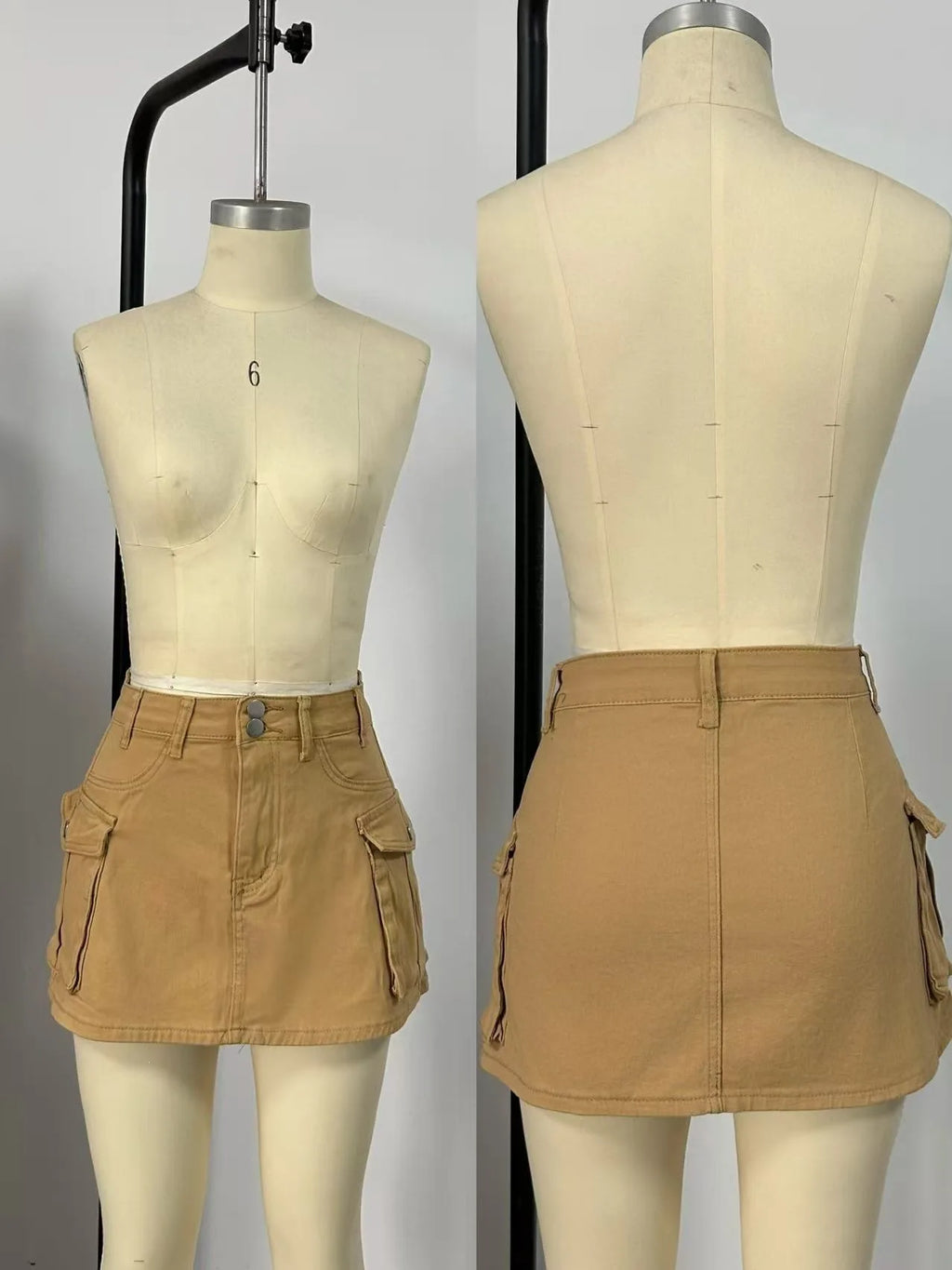 Sexy Women High Waist Cargo Denim Mini Skirt Double Button Multi Pocket A Line Short Skirt Y2K Streetwear Casual Jean Dress