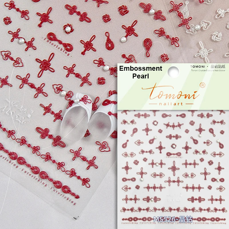 Elegant Chinese Charm Shiny Nine-tailed Fox Mask Red Equinox Flowers Tragedy Love Soft Reliefs Nail Art Stickers Manicure Decals
