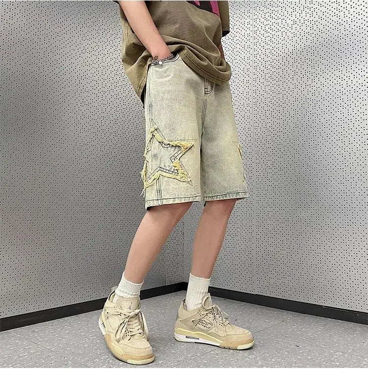 Denim Shorts Men's Summer Thin Wash Retro Yellow Mud Pants American High Street Casual Five-point Pants
