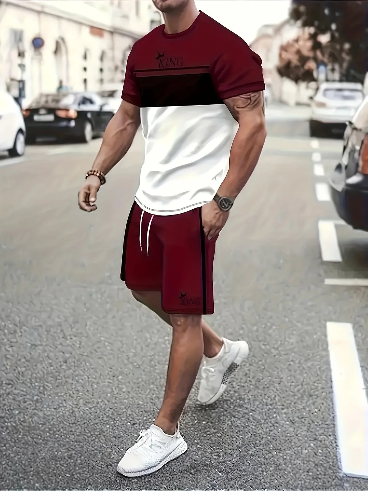New Summer Men's Sportswear Striped Short-Sleeve T-Shirt Set Two-Piece Outdoor Travel Apparel Relaxed-Fit Shorts Training Wear