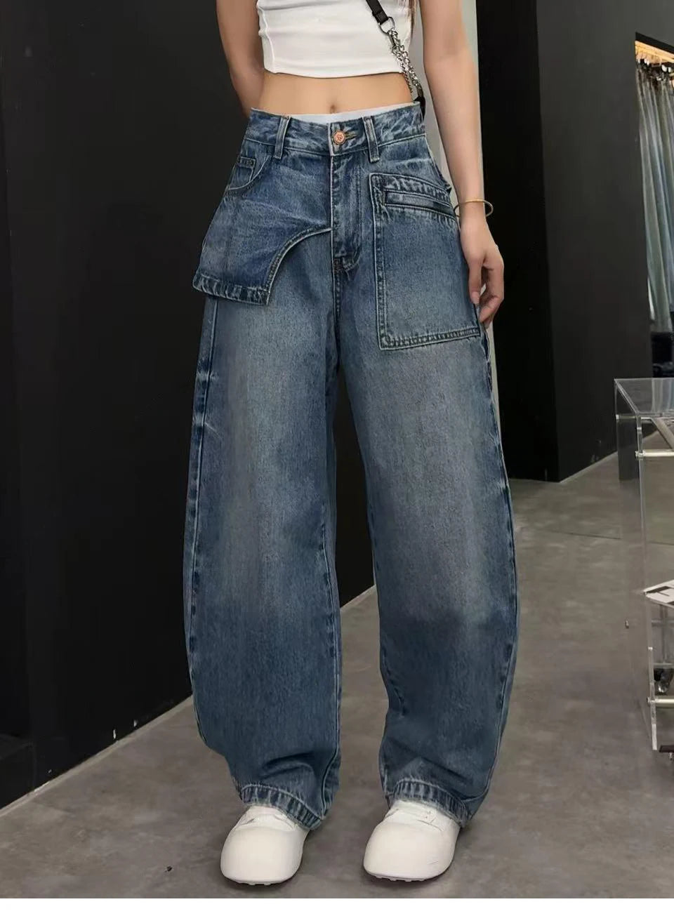 Women Jeans Autumn 2025 New Fashion jeans Pocket patchwork asymmetry Design Long Trousers Women's Clothing Cotton thin pants