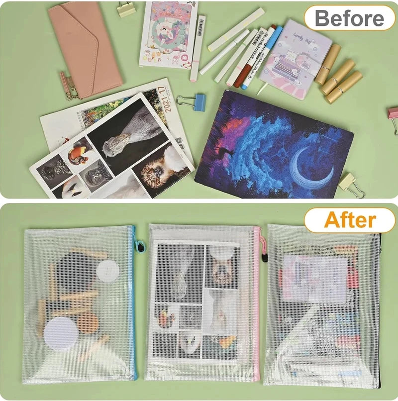 10Pcs Mesh Zipper Pouch Document Bag Waterproof Zip File Folders A4 A5 Size Office School Supplies Storage