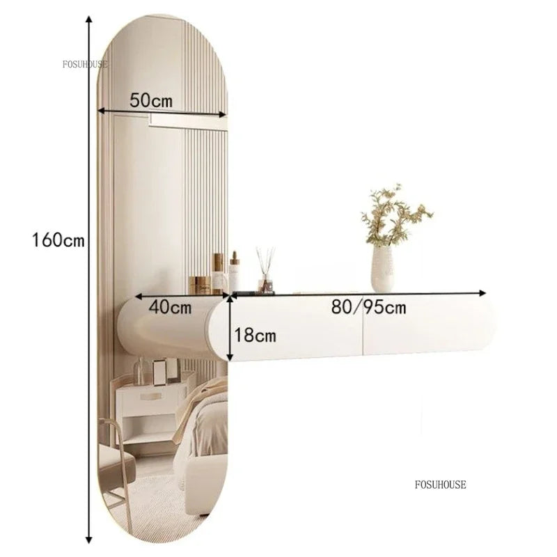 Nordic Wall mounted Makeup Vanity Table Full length Mirror Bedroom Furniture Wooden Storage Dresser European Modern Dressing