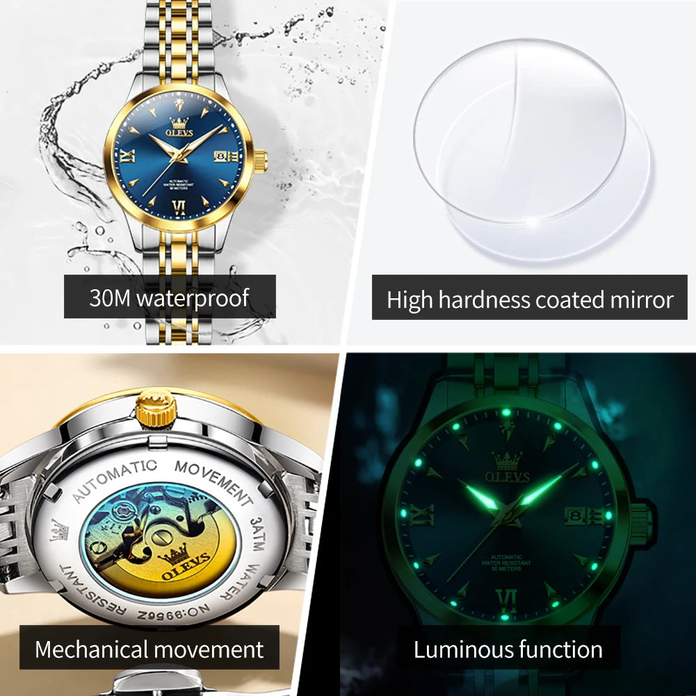 OLEVS 9956 Watch For Women Auto Date Elegant Mechanical Women Watch Waterproof Simple Fashion Business Automatic Wristwatch