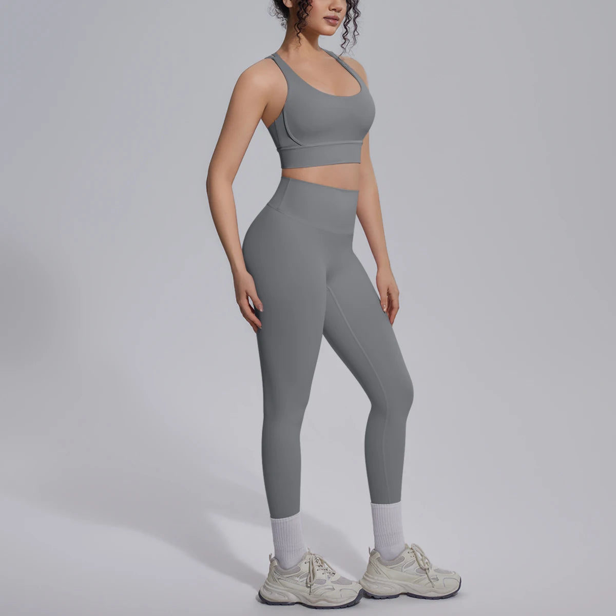 2PCS Yoga Set Summer Gym Sports Running Yoga Clothing Solid Color Cross Bra Workout Top High Waisted Quick Drying Fitness Pants