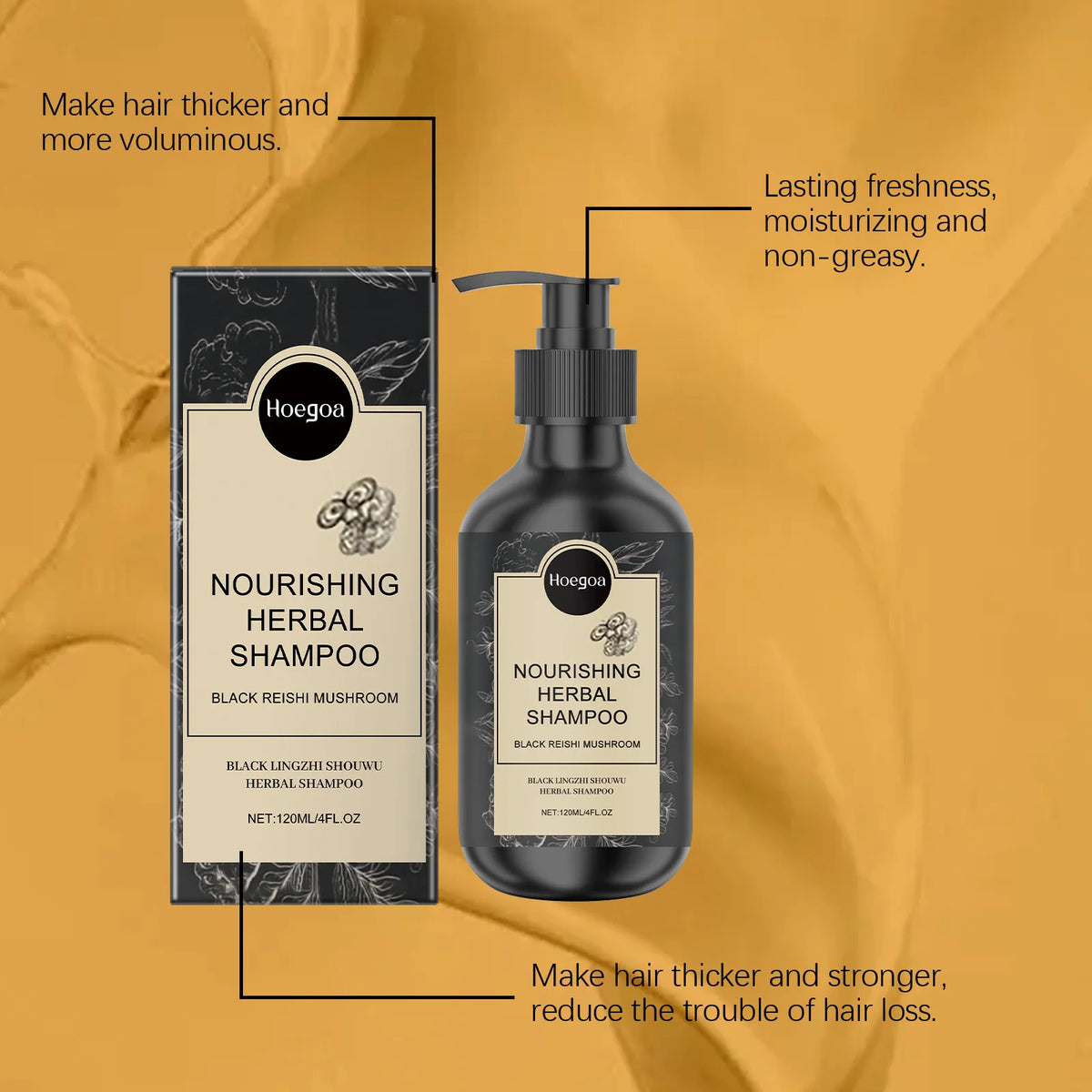 Hoegoa Herbal Shampoo Deep Cleaning Soft Smoothing Frizz Repair Damaged Hair Nourishing Mild Volumizing Hair Care Shampoo 120ml