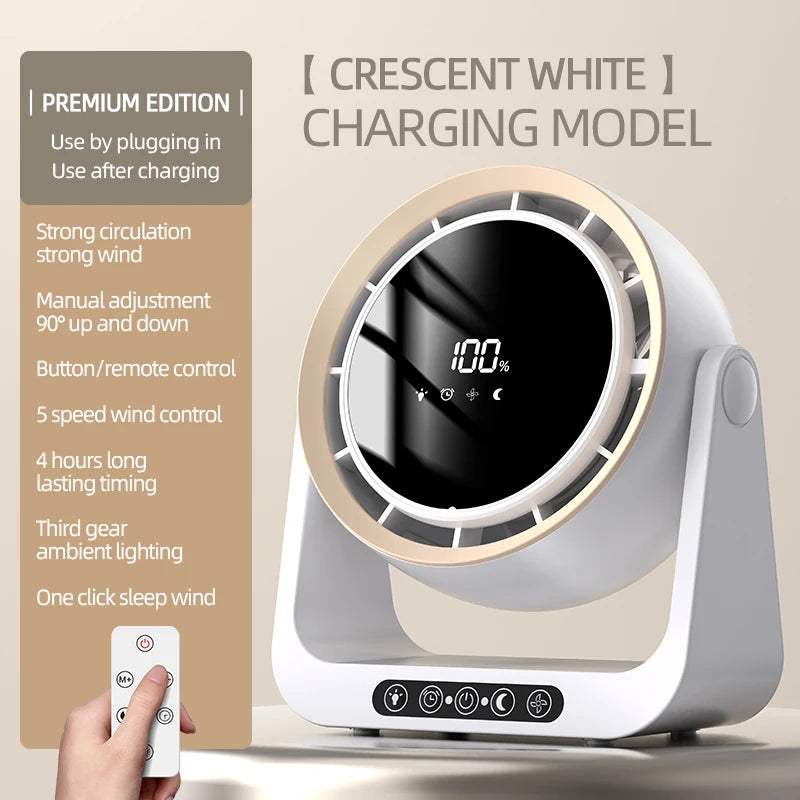 Desktop Circulating Fan With Remote Control Mini Table Fan 4000 mAh Large CapacityRechargeable Wall-mounted Fan With Night Light