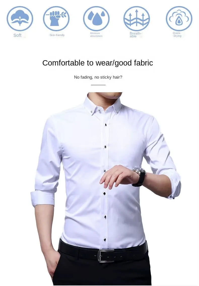 Hot Sale Men's Dress Shirts Formal Long Sleeve Business Social Camisa Contrast With Diamond Anti-wrinkle Button Down Men Clothes