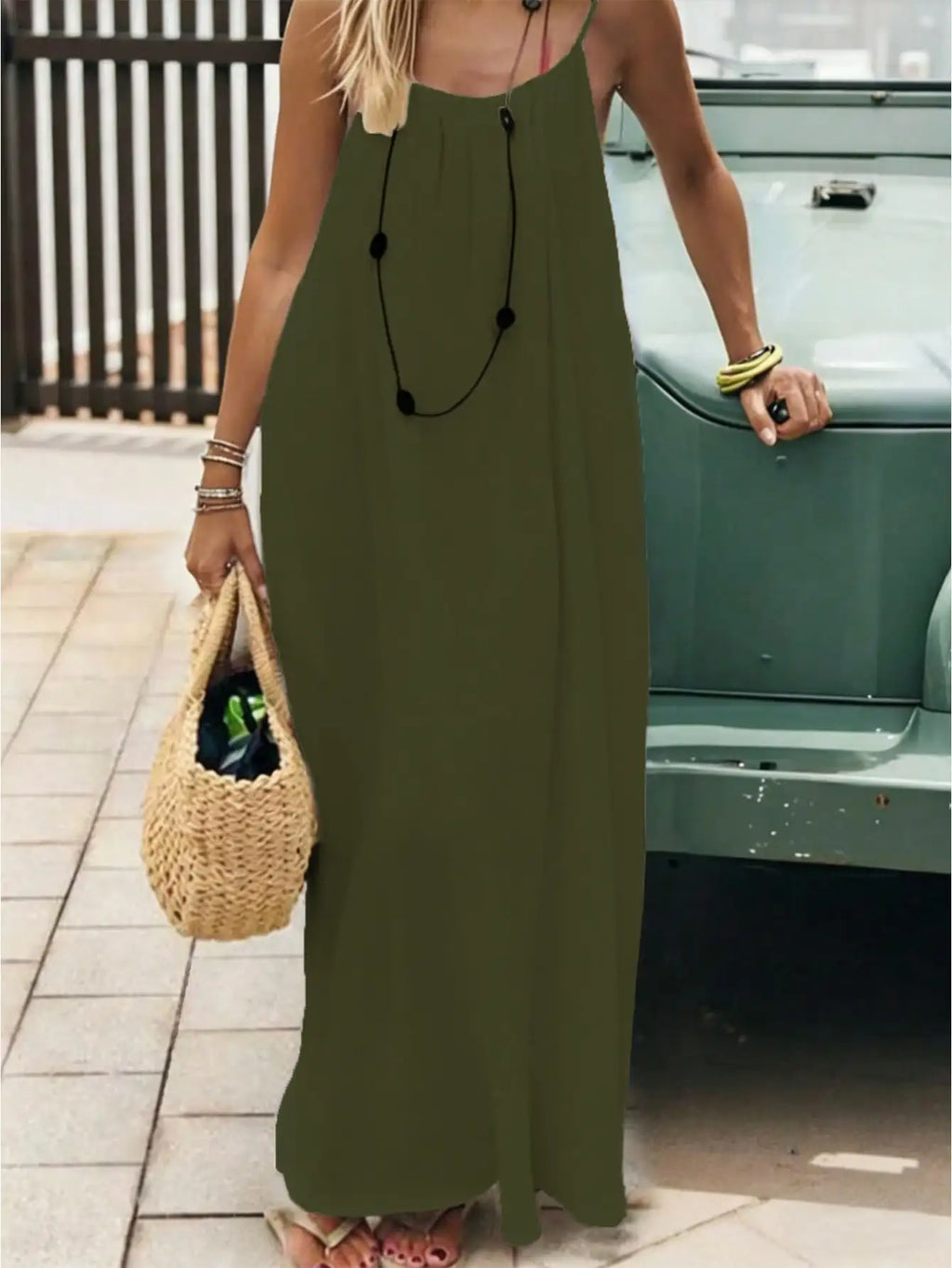 Large-Size Women's Pure-Color Backless Lace-Up Long Loose Casual Comfortable Camisole Dress