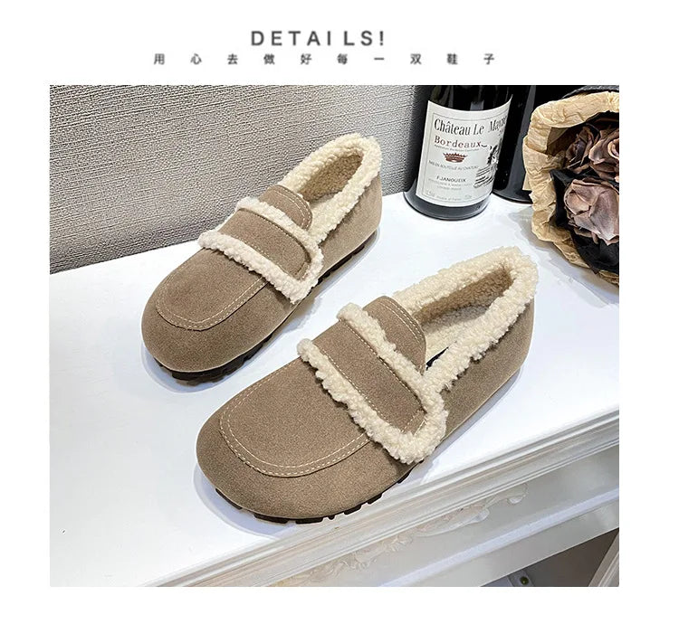 2026 Faux Suede Flats Women Lambswool Loafers Winter Warm Cotton Shoes Ladies Platform Fleeces Mocasines Female Sheep Fur Boots