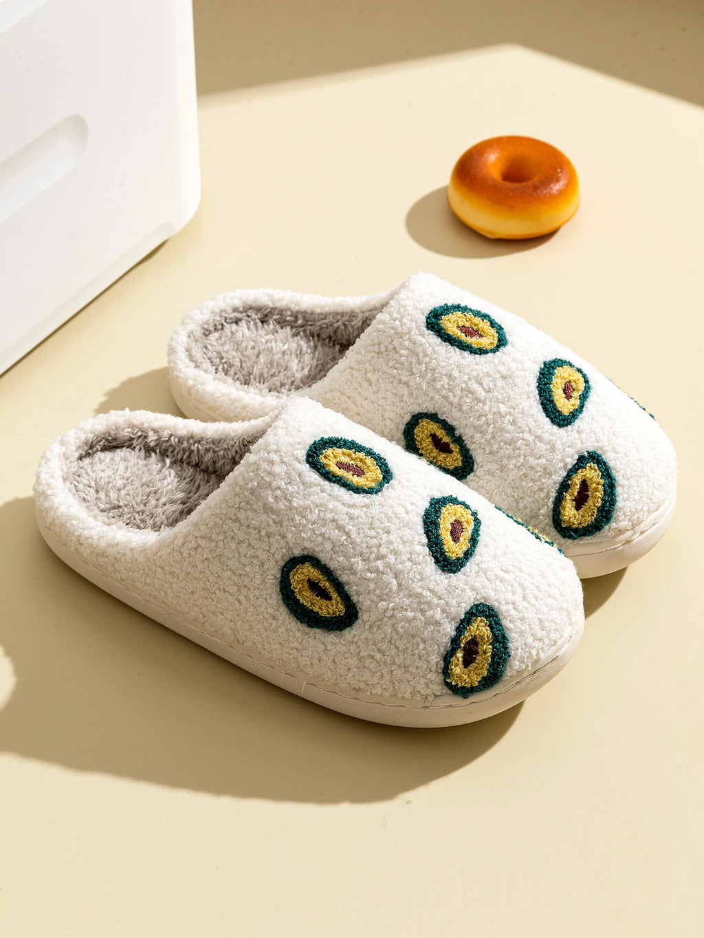 Cute Avocado Women Slippers Winter Warm Indoor Fruit Cartoon Funny Soft Non-slip Slipper Cherry Strawberry Comfy Cotton Shoes