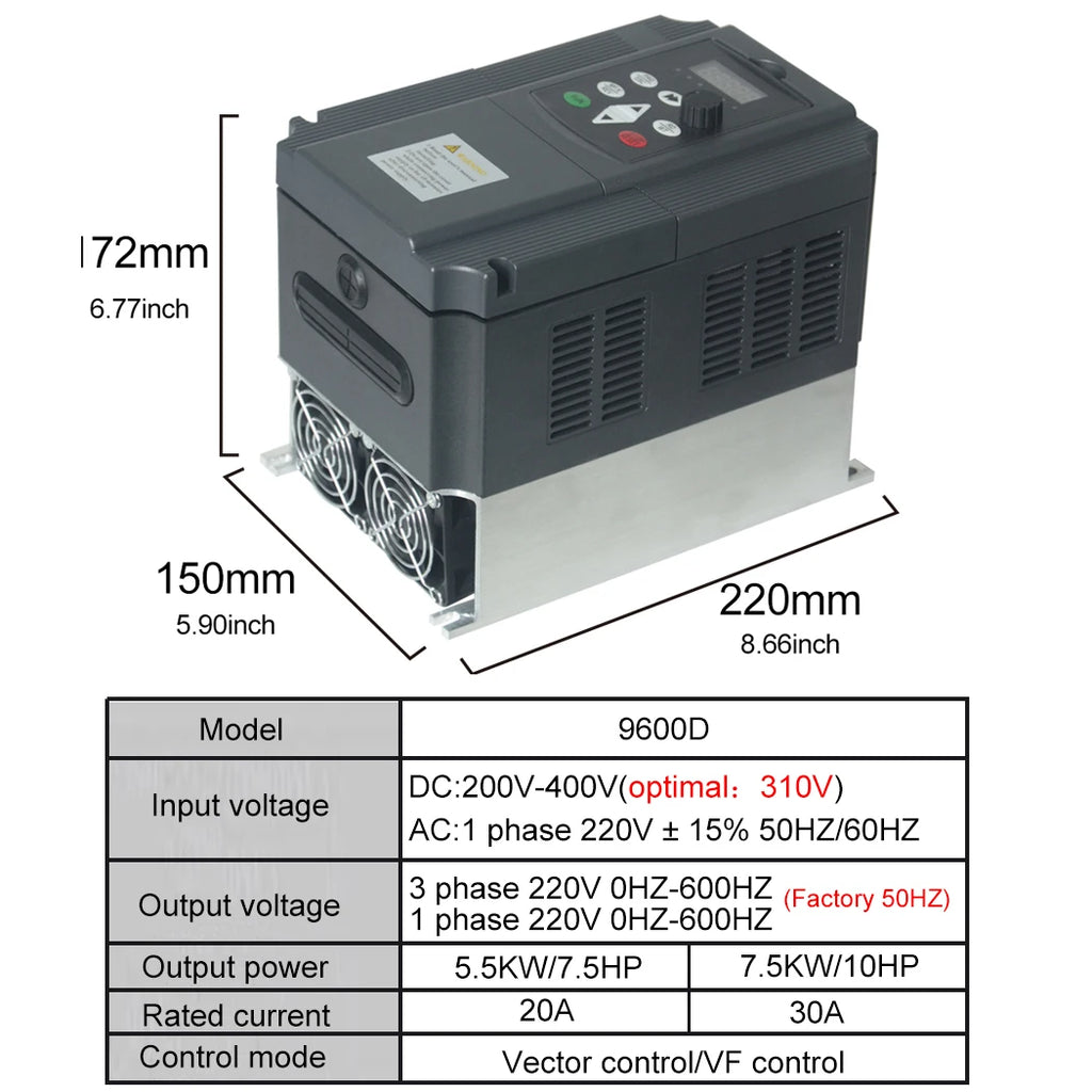 Solar VFD 0.75KW/1.5KW/2.2KW/4KW/5.5KW/7.5KW 220V  Variable Frequency Drive Converter inverter for motor Speed control