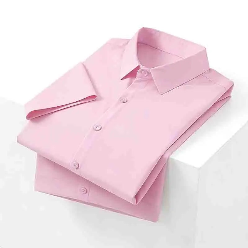 Casual Light Blue Short Sleeve Button Up Shirt for Men Versatile Collared Dress Shirt for Spring & Summer