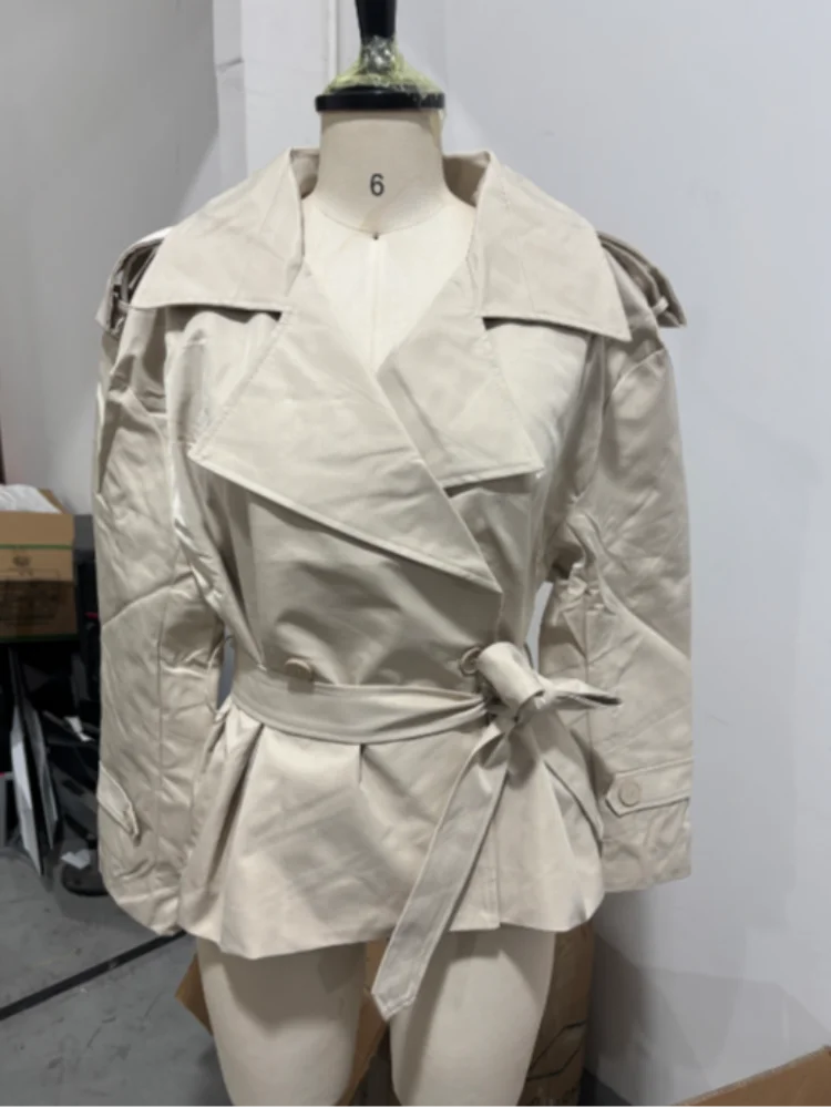 Casual Solid Long Trench Coat Women Stand Collar Long Sleeve Single Breasted Lace Up Jacket 2026 Autumn Lady Commute Outwear