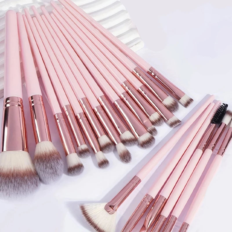 20 Pink Makeup Brushes Set For Blush Foundation Eyeshadow And Concealer Brush Makeup Tools
