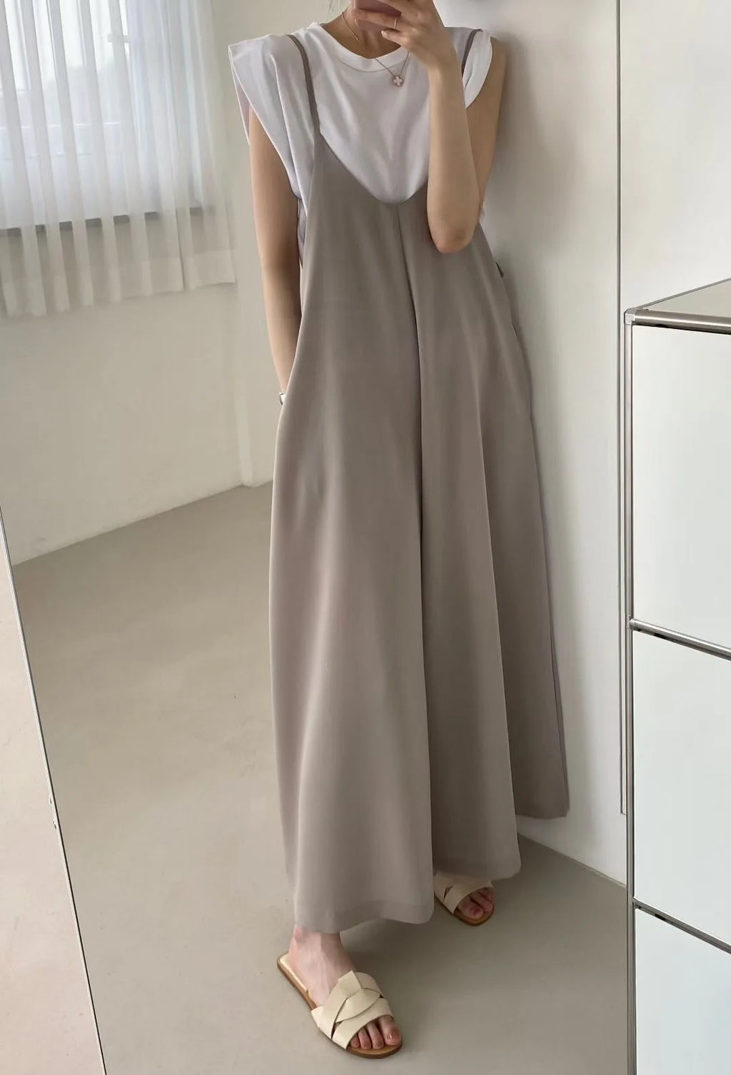 Versatile Loose Fit Slimming Shoulder Strap Pants Casual Pants Jumpsuit 2 Colors Drapey Comfortable Mid-aged Women's Pants