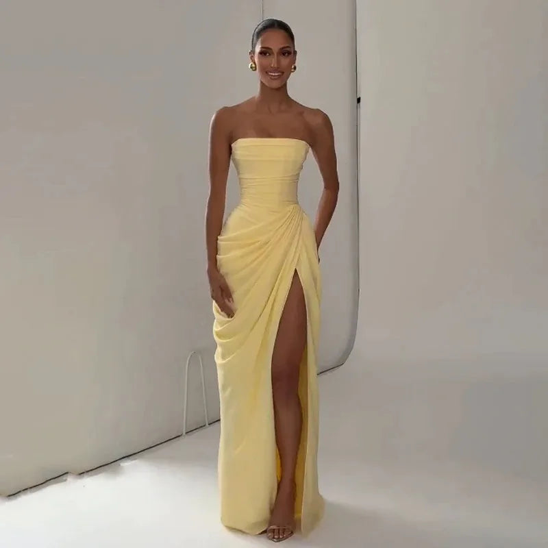 Women Yellow Low Cut Backless High Waisted Dress Lace Up Sleeveless Waist Cincher Spaghetti Strap Vestidos Party Club Women Robe