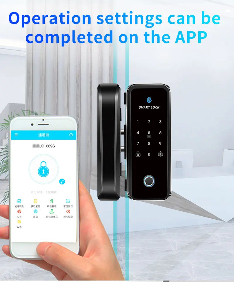 TTlock Smart Biometric Fingerprint WiFi Lock for Commercial Glass Door 5-in-1 Access Control (APP/Fingerprint/Card/Code/Remote)