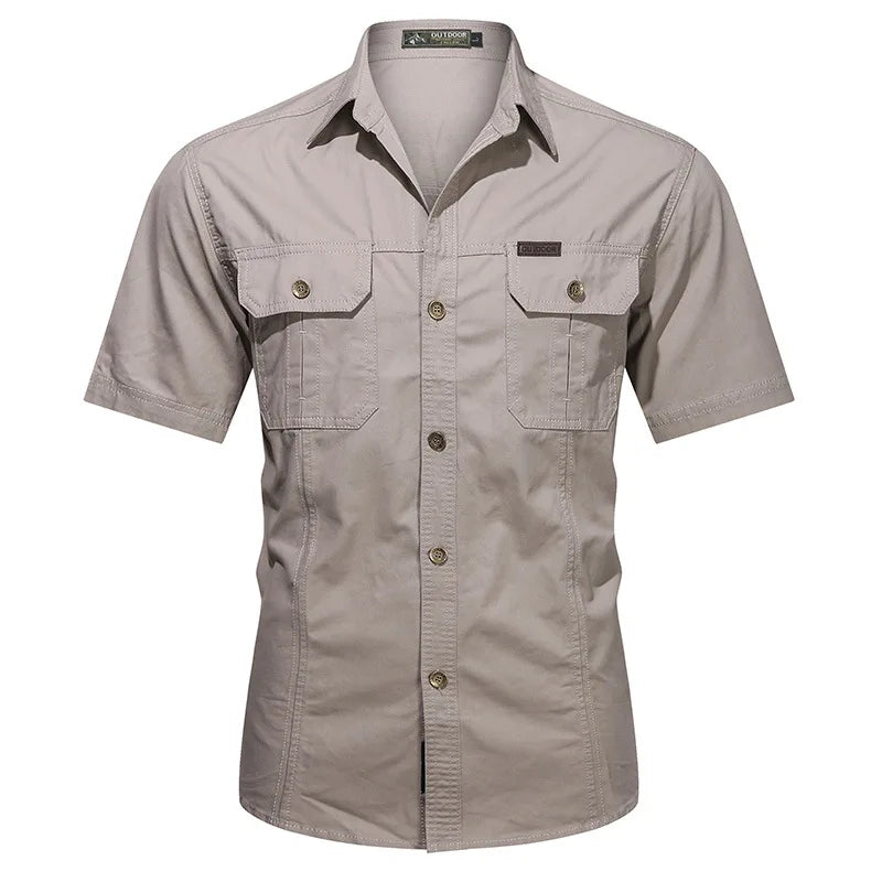 Fashion 2023 Autumn Spring Clothes Green Black Cargo Military Brand Shirts For Mens Short Sleeves Casual Blouse Oversize 4XL 5XL