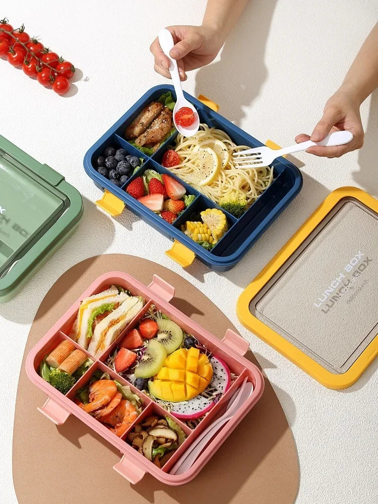 1500ML Bento Box Portable Lunch Box Kids Students Office Lunch Box with Spoon Fork Leakproof Microwavable Food Storage Container