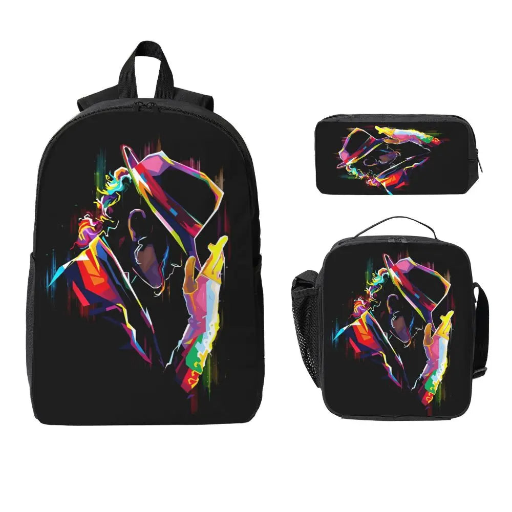 MJ 3pecs/set Backpack for Student High School Daypack Lunch bag Pencil Case