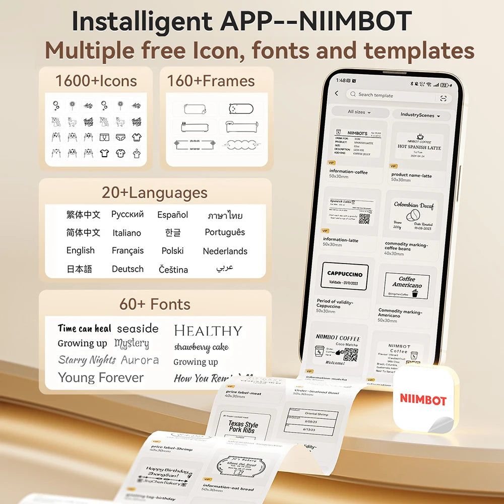 NiiMbot B21 Mini Thermal Printer Wireless Barcode Label Maker Bluetooth Portable Adhesive Label Printers for Office Commercial
