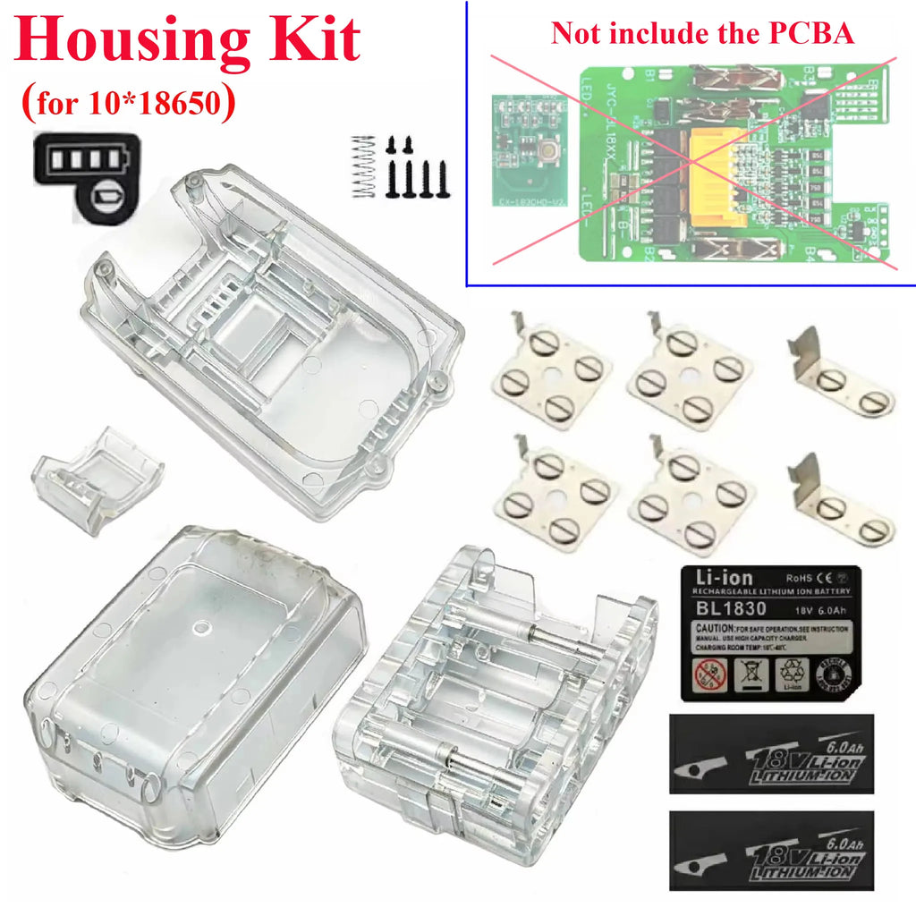 Transparent Lithium Battery Case Housing Kit DIY For Makita 18V Li-ion Batteries BL1830 Box Shell 10 Cell 18650 Connecting Tab