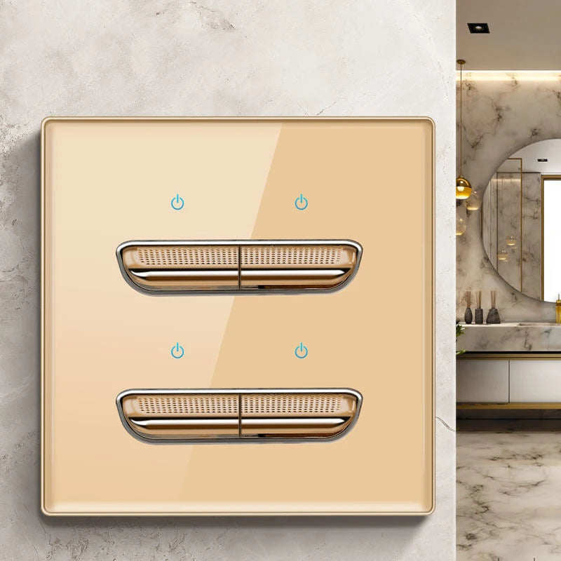 Wall Light Switch 1 2 3 4 Gang Tempered Glass Panel Blue LED Night Light White Black Gray Gold Pass Through Low Price