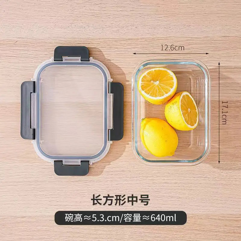 Rectangular Glass Lunch Box Microwave Safe Fresh Preservation Box for Office Workers with Lid Food Storage Containers Bento Box