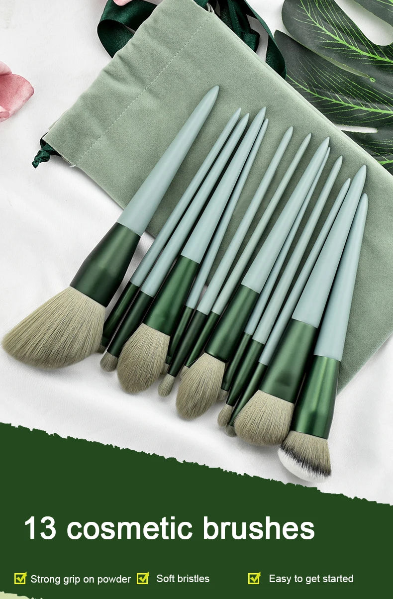 Makeup Brush Set 13Pcs for Beginners Velvet Drawstring Storage Bag Portable Travel Use For Powder Foundation Eyeshadow Blush