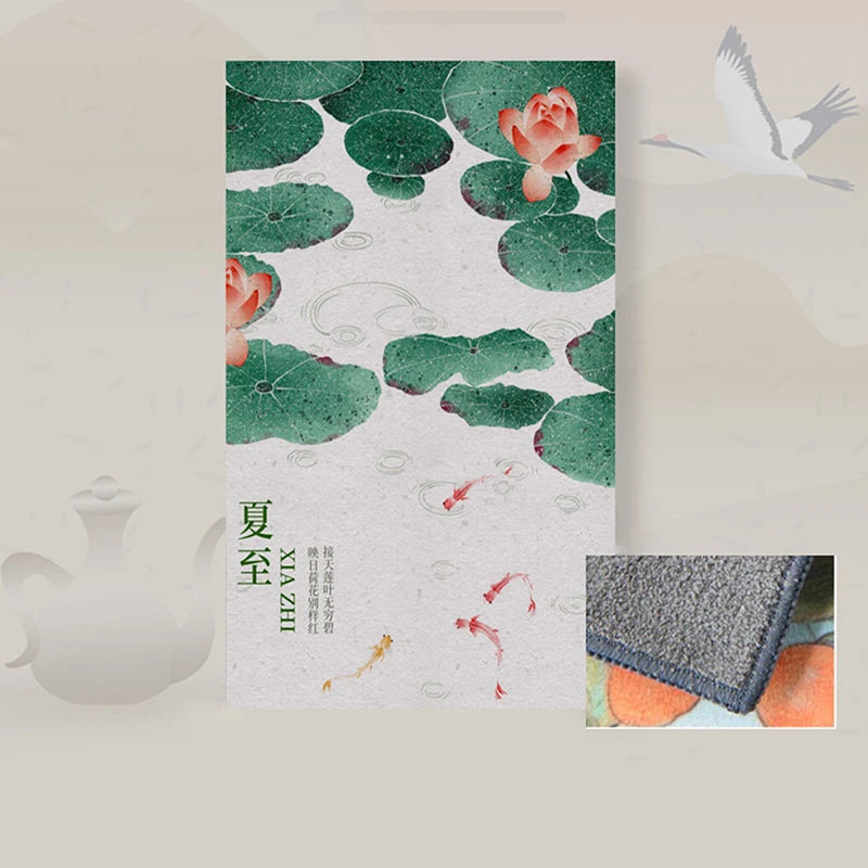 30*18cm High-end Tea Towel With Retro Style And Colorful Painting, Special Tea-drinking Cloth, Premium Tea Set